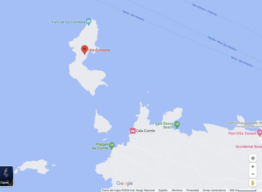 mapa de Ibiza donde sale isla conejera.